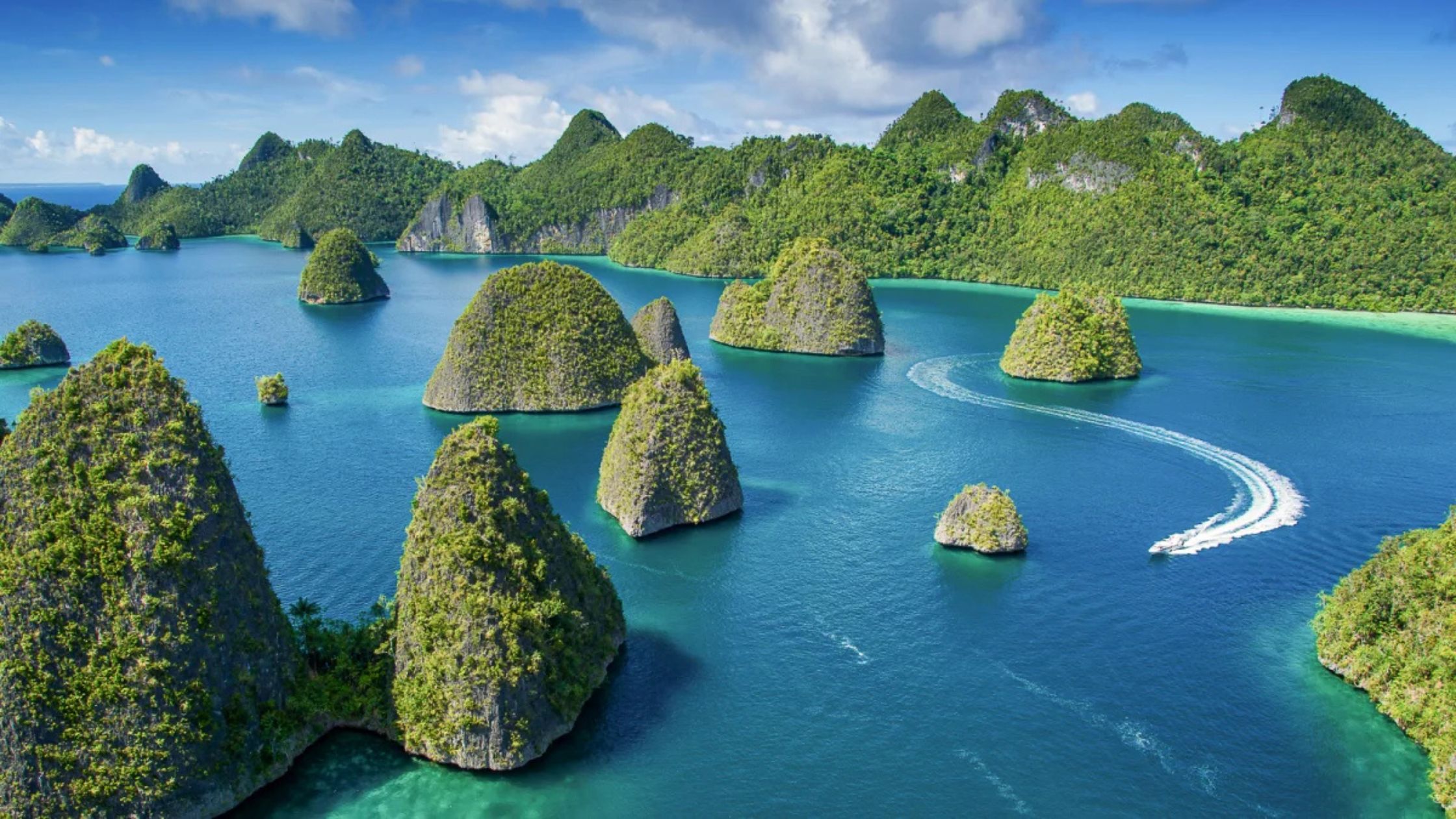 Aerial view of islands in Raja Ampat, Indonesia